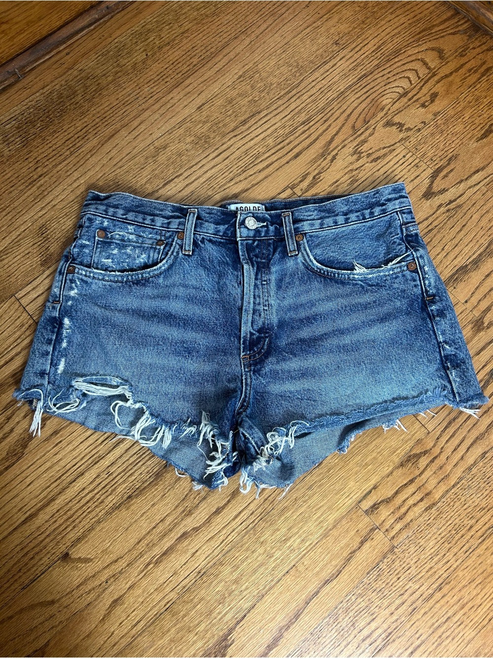 AGOLDE Parker Distressed Cutoff Button Fly High Rise Denim Shorts Size 25